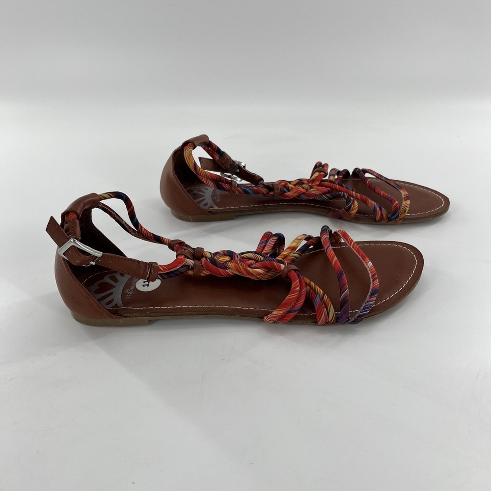 Gladiator T Strappy Sandal Womens 11 M Flat Striped Buckle Braided Fergalicious - Picture 10 of 15
